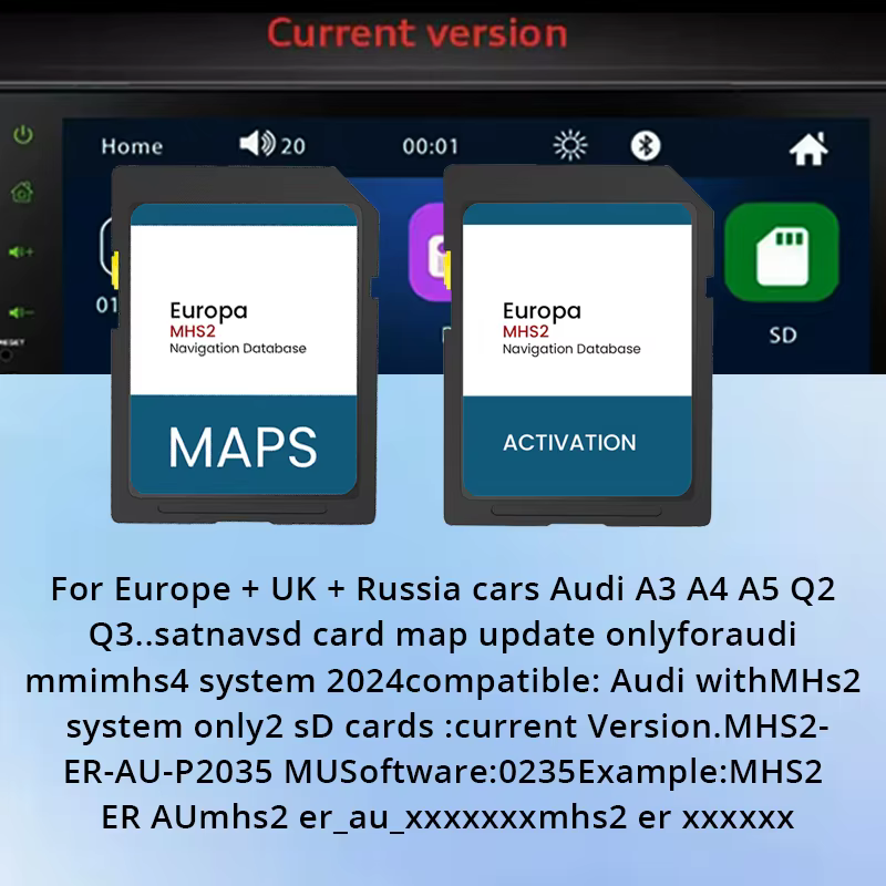 Carte SD de Navigation 2024/2025, mise à jour de la carte par satellite pour Audi MMI MHS2 A3/A4/A5/Q2/Q3, carte SD GPS