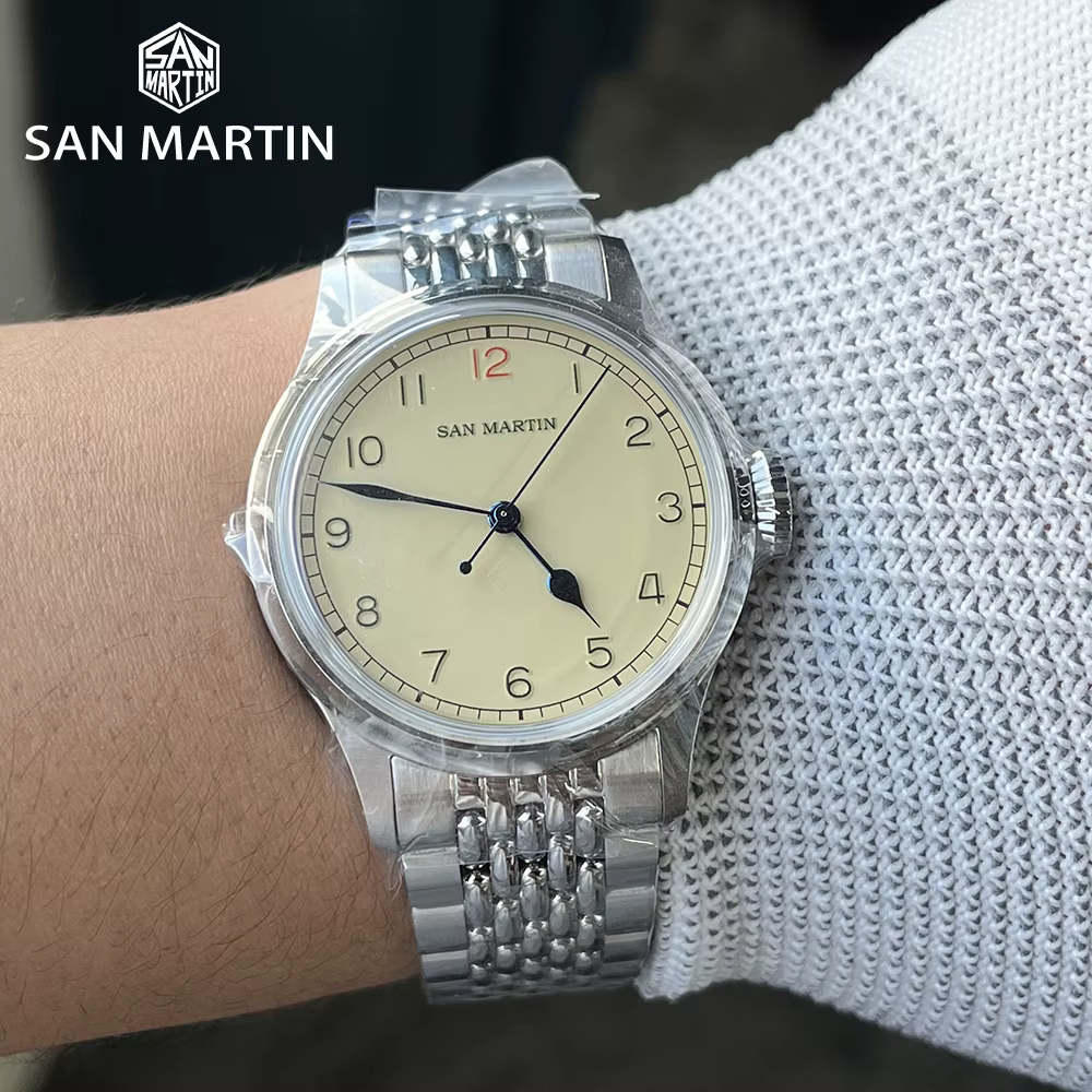 San Martin 38.5mm montre pilote rétro en acier inoxydable NH35 Simple Style militaire hommes montre-bracelet mécanique automatique 10Bar SN0105