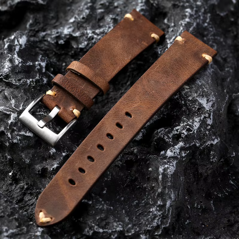 Bracelet de montre vintage en cuir véritable fait main 18 20 22MM