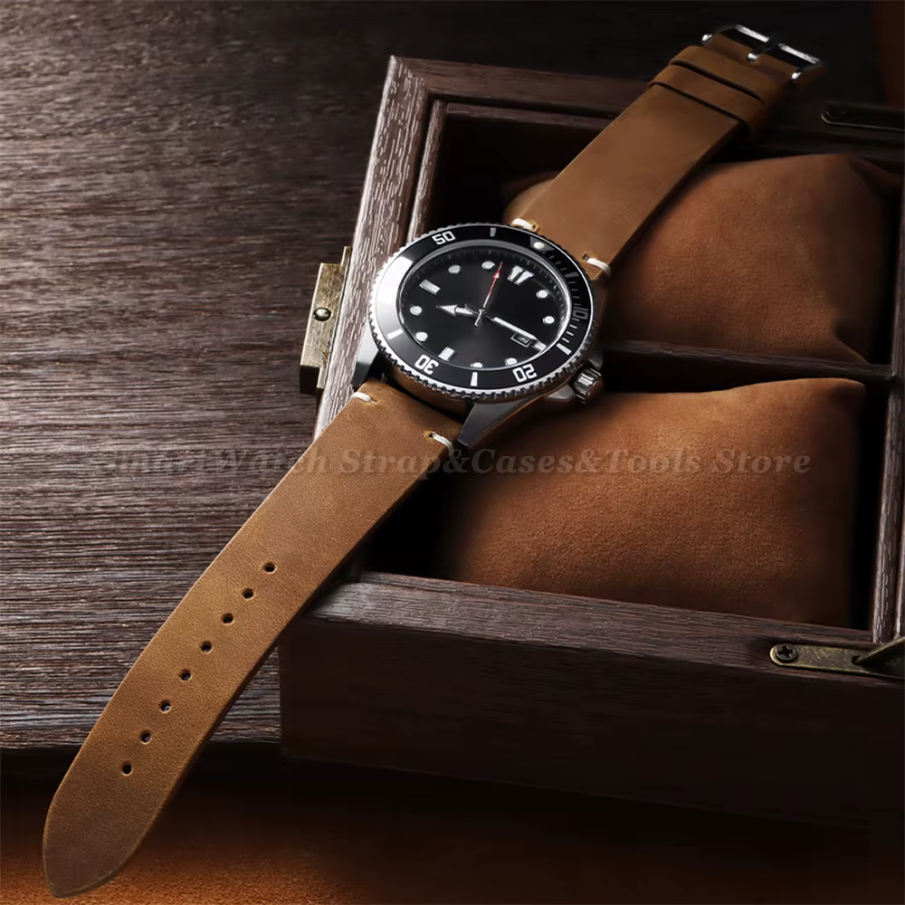 Bracelet de montre vintage en cuir huilé ciré pour Omega 18mm 19mm 20mm 21mm 22mm 24mm