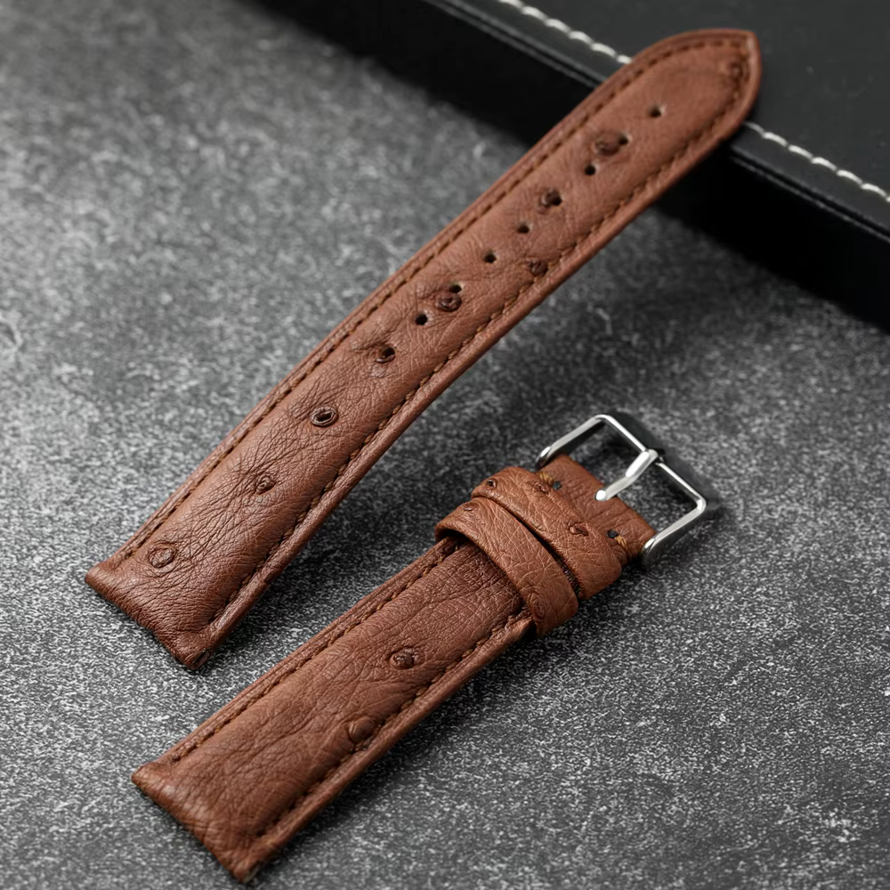 Bracelet de montre en cuir d'autruche sud-africain fait à la main 18 19 20 21 22MM