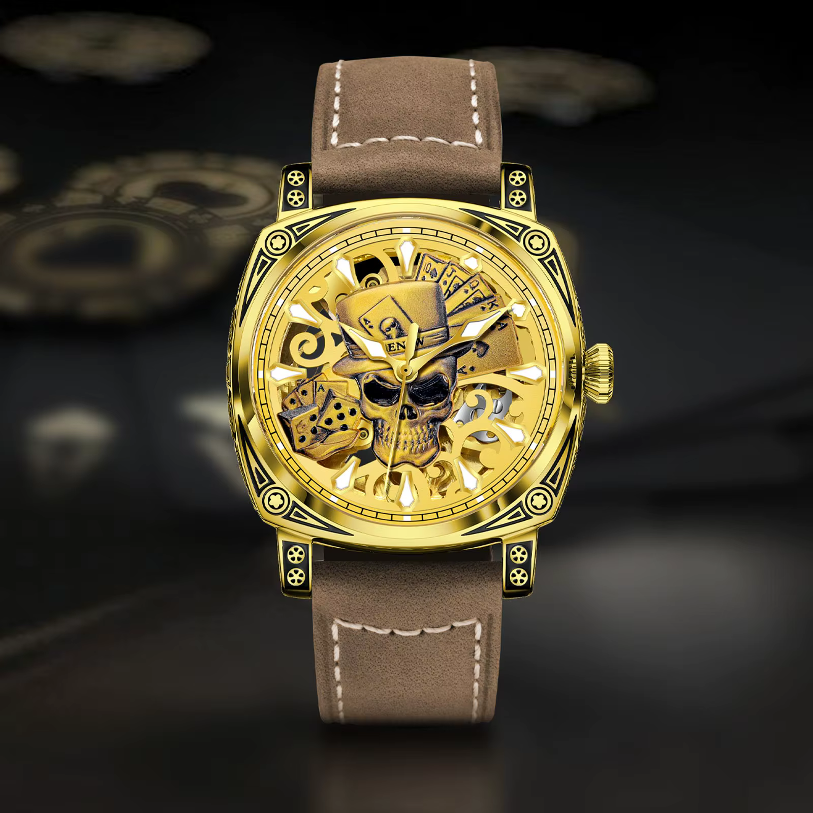 Glenaw crâne série haut de gamme montre pour hommes de luxe personnalité de la mode entièrement automatique mécanique