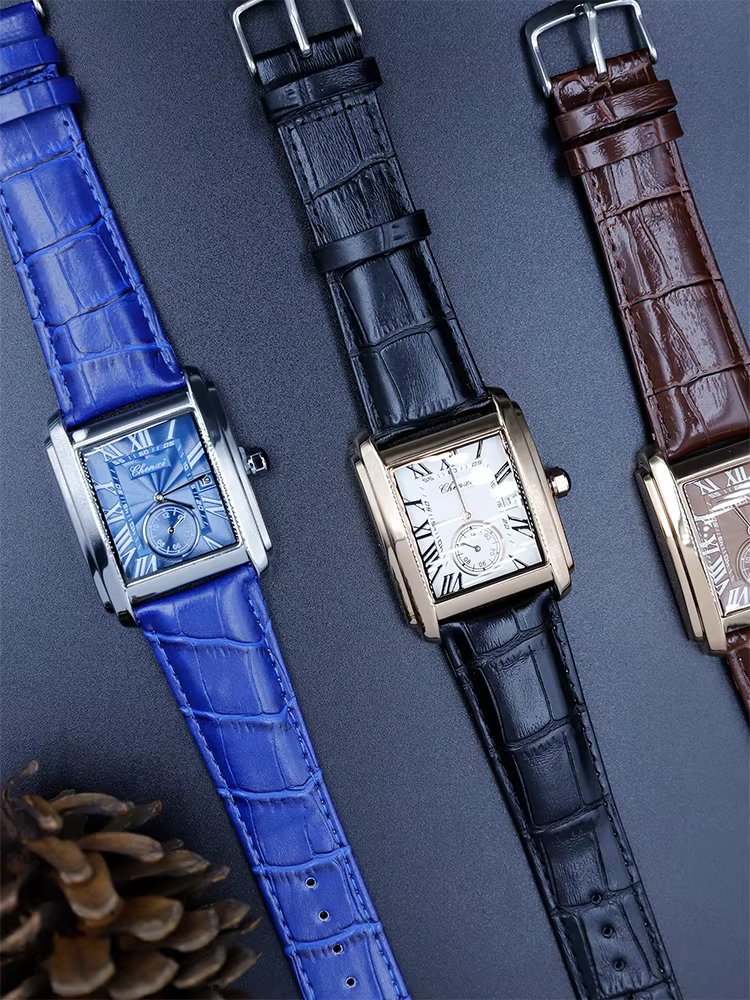 Montre à quartz avec bracelet en cuir pour homme
