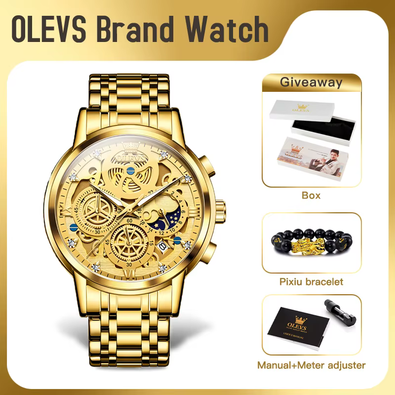 OLEVS 9947 montre pour hommes Original haut de gamme de luxe étanche montres à Quartz pour homme squelette