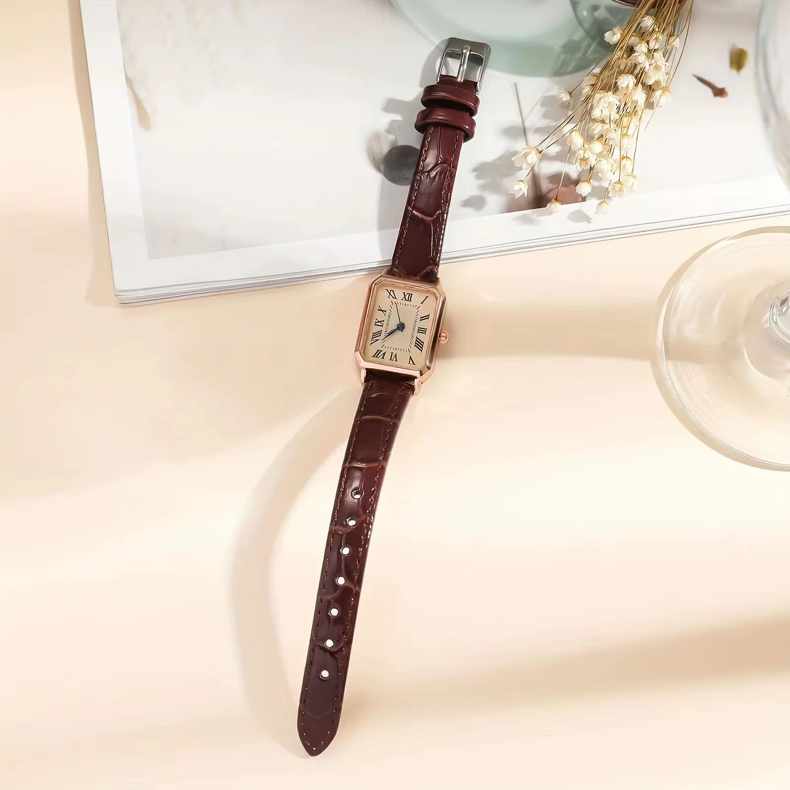 Montre à Quartz à pointeur rectangulaire décontracté
