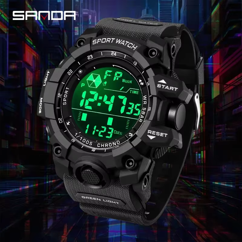 SANDA hommes montre de sport de plein air LED étanche analogique affichage numérique multifonction grand cadran montre-bracelet électronique G style mâle Cloc