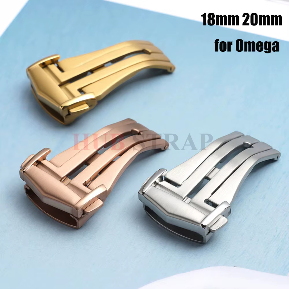 Boucle déployante papillon Omega 18mm 20mm en acier inoxydable 304L brossé