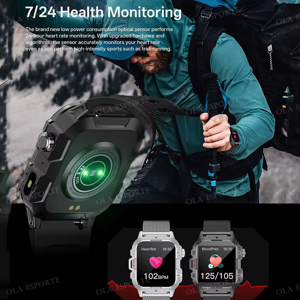 Montre connectée militaire robuste pour hommes