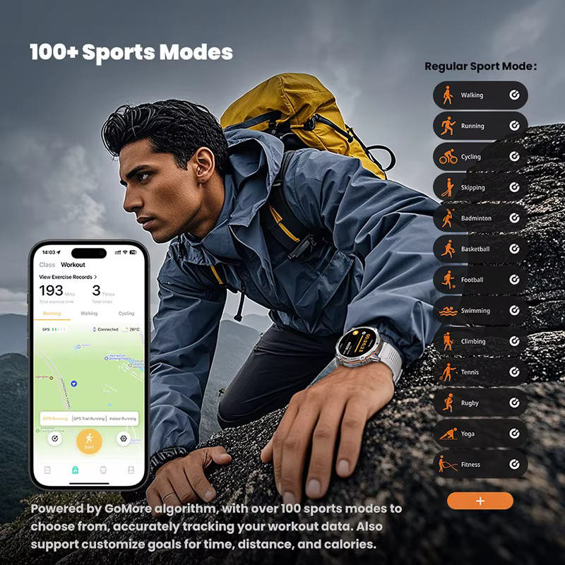 2025 nouveau 100M étanche natation montre intelligente pour hommes 1.73 ''AMOLED écran GPS positionnement Bluetooth appel sport Bracelet intelligent