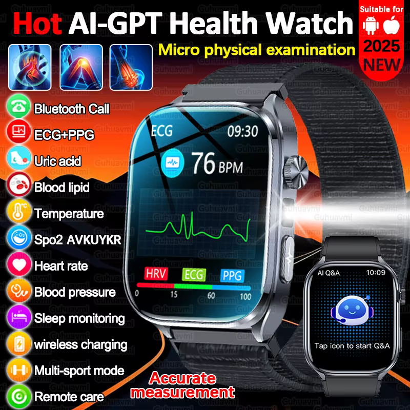 2025 nouvelle Diagose AI ECG santé montre intelligente hommes pression artérielle lipïde acide uricique AI-GPT