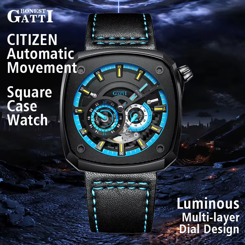 BONEST GATTI 2025 nouveaux hommes montre automatique montres de luxe mode mécanique montre-bracelet 50M étanche saphir lumineux squelette