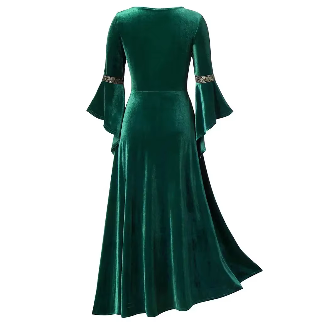 Robe d'halloween pour femmes, Costumes pour femmes, manches longues, Cosplay médiéval, Vintage, Vampire, sorcière, victorienne, gothique, robe à bandes