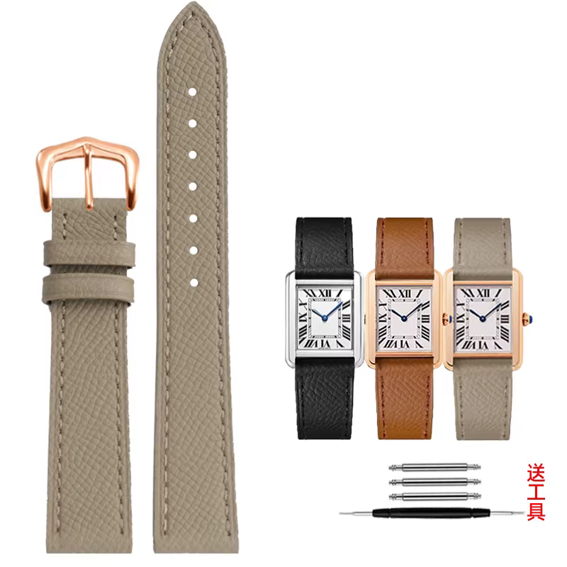 Bracelet de montre en cuir de vache pour Cartier Tank SOLO London Clé de 14 16 18 20mm noir marron blanc gris hommes
