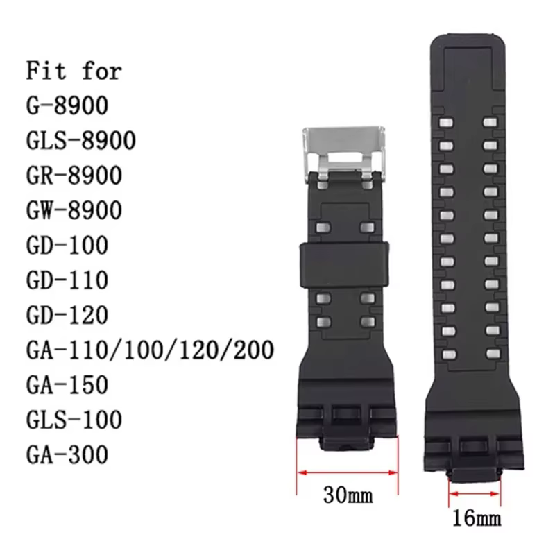 Bracelet de montre en caoutchouc silicone 16mm pour mol pour G choc GD-100 G-8900 GA-120 remplacement bande noir