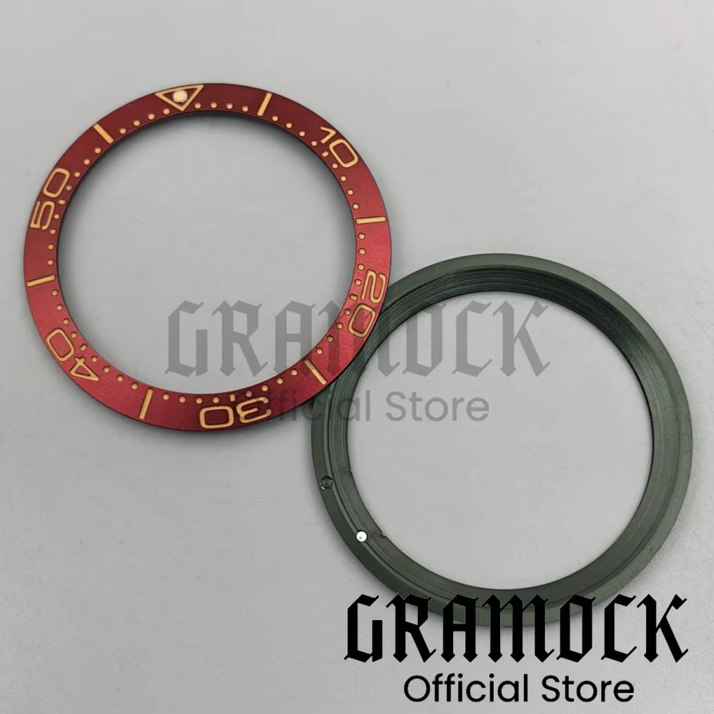 Gramock Vintage 38mm aluminium brossé bordeaux rouge vert montre lunette Lume Fit 41mm boîtier