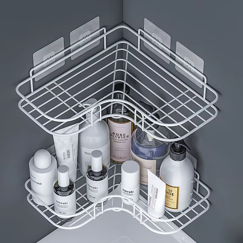 Étagères de rangement d'angle de salle de bains, support mural pour shampoing, panier de vidange de douche en fer, organisateur sans poinçon, accessoires de bain