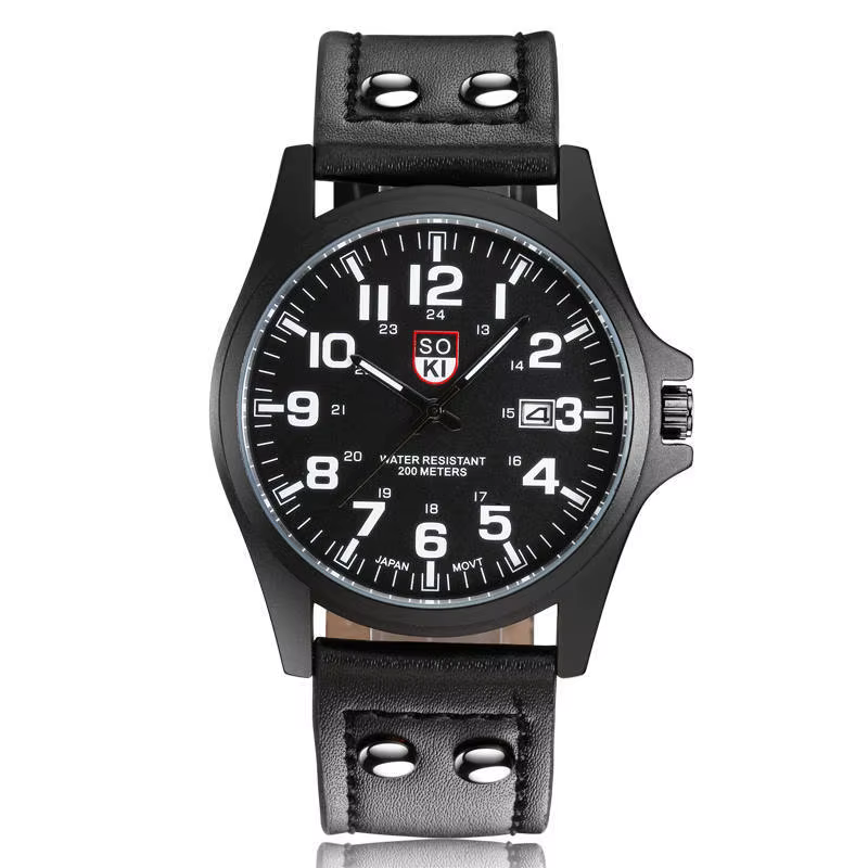 SOKI hommes montre-bracelet décontractée Quartz bracelet en cuir montres Masculino Relogio mode mâle calendrier horloge extérieur Reloj Hombre